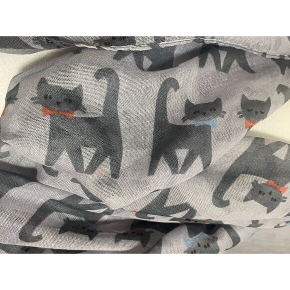 Alina Gray Cat Print Infinity Scarf Lightweight Sheer Polyester Loop - Picture 7 of 7